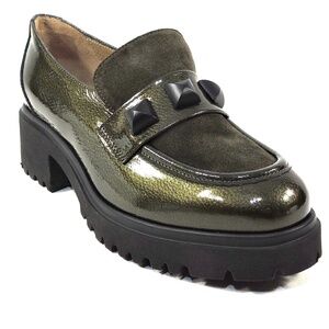 CHIARA COLINI 🇮🇹 WOMEN'S GREEN PATENT LEATHER COMFORT FASHION LOAFERS